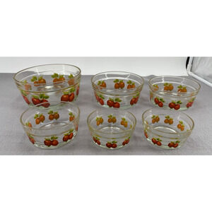 Set of 6 Vintage 1950's Glass Nesting Bowls w/Apples Design on Side